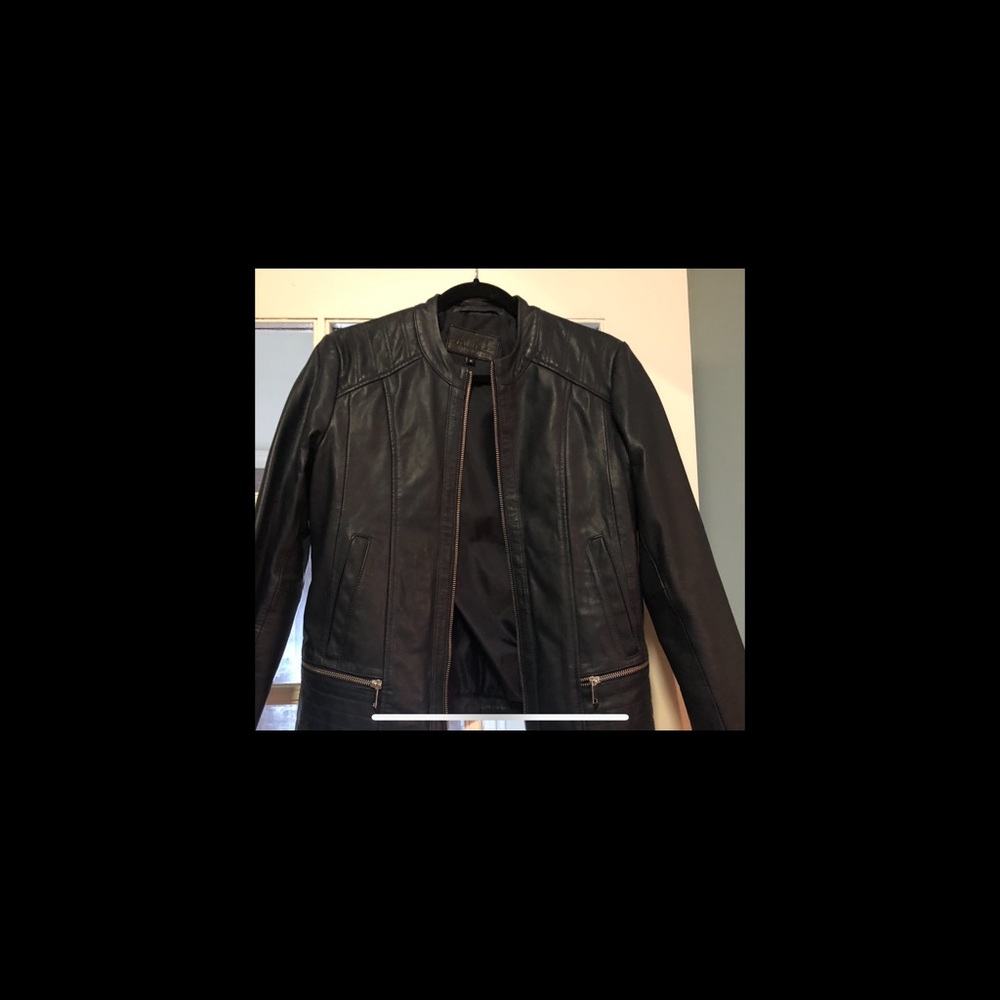 Navy blue leather jacket